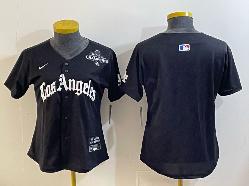 Women 2026 Los Angeles Dodgers Blank Black Game Nike MLB Jersey style 007